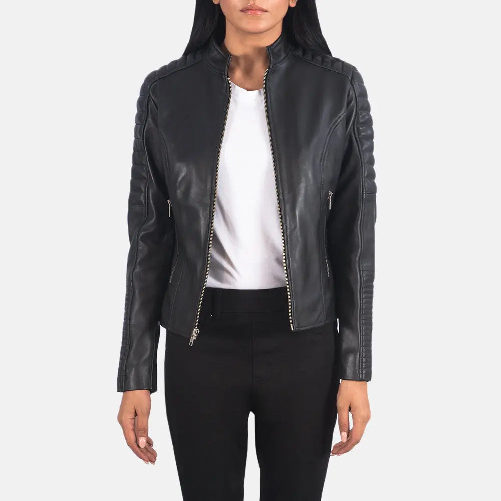 Adalyn Black Semi-Aniline Sheepskin Quilted Moto Jacket