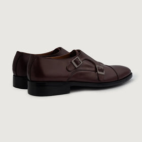 Boston Double Monk Strap Maroon Leather Shoes