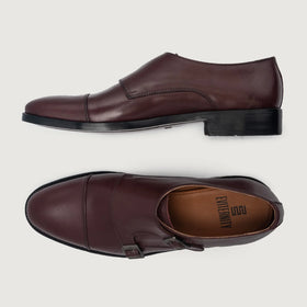 Boston Double Monk Strap Maroon Leather Shoes