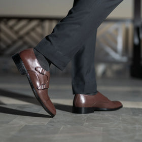 Boston Double Monk Strap Maroon Leather Shoes