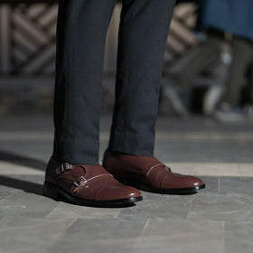 Boston Double Monk Strap Maroon Leather Shoes