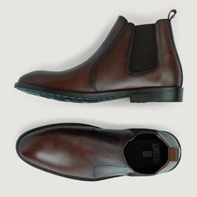Clarkson Chelsea Brown Burnished Leather Boots - StudGuard