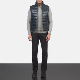 Reeves Blue Leather Puffer Vest