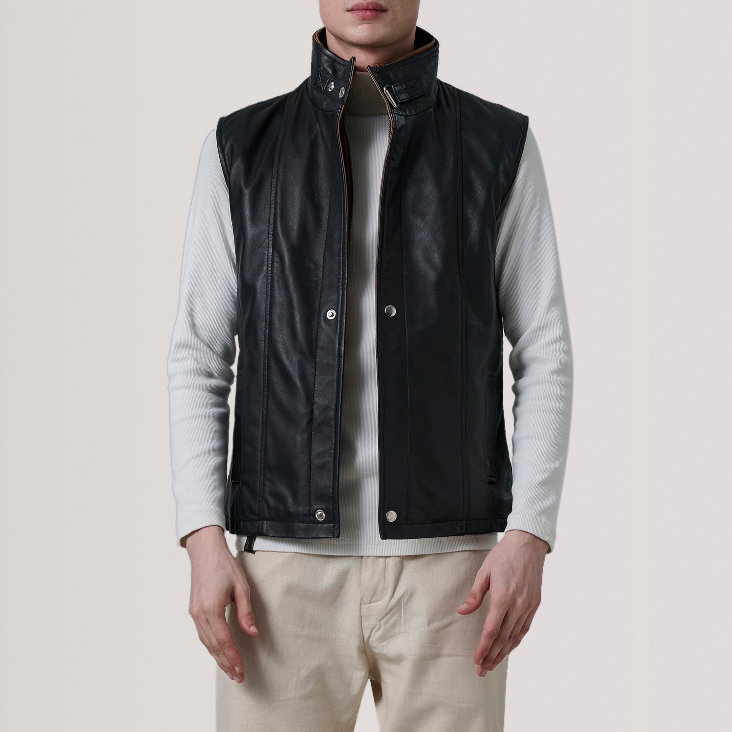 Zane Black Leather Vest