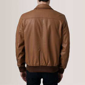 Lester Tan Leather Bomber Jacket