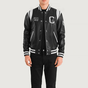 Liberte California Black Leather Varsity Jacket