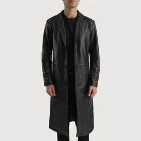 Mateo Black Leather Single Breasted Coat