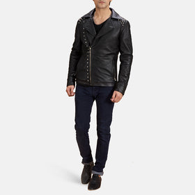 Black Studded Leather Biker Jacket