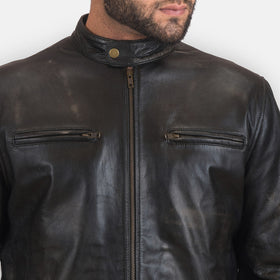 Rustic Black Leather Biker Jacket