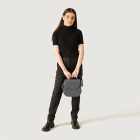 The Sandra Grey Leather Saddle Bag