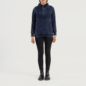Zest Blue Hooded Suede Pullover Jacket