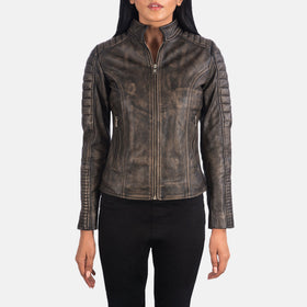 Adalyn Quilted Distressed Brown Leather Biker Jacket