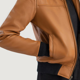 Rebella Brown Hooded Leather Bomber Jacket