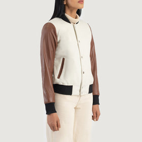 Savant White & Brown Hybrid Varsity Jacket