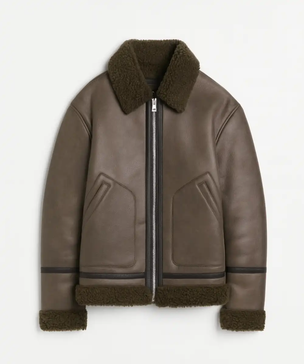 Classic-Green-Shearling-Leather-Aviator-Jacket