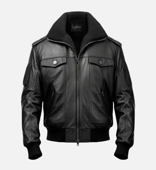 Men-Black-Leather-F1-Flying-Shearling-Aviator-Bomber-Jacket