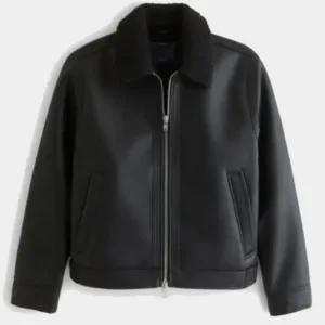 Mens Cropped Aviator Sherpa Leather Jacket