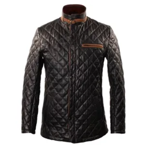 Men Black Quilted Leather Jacket