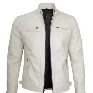 Mens Classic Cafe Racer Biker Quilted Leather Jacket