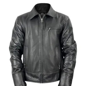 Men Black Leather Harrington Jacket