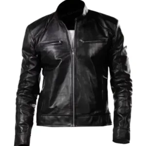 Mens Black Retro Motorcycle Jacket
