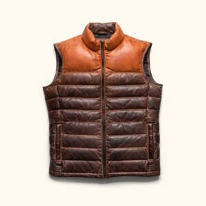 Bridger Leather Down Vest (Tan & Brown)