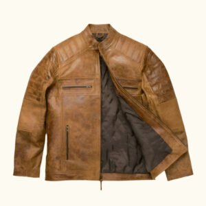 Cafe Racer Leather Jacket (Distressed Tan)
