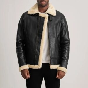 Men’s Black Shearling Leather Jacket – Classic Aviator Winter Style