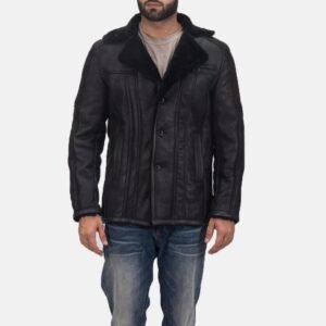 Men’s Black Shearling Leather Coat – Premium Winter Jacket