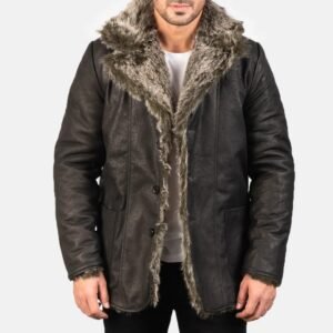 Men’s Black Fur Collar Leather Coat – Luxury Winter Outerwear