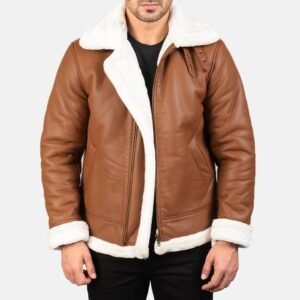 Men’s Brown Shearling Leather Jacket – Faux Fur Lined Winter Aviator