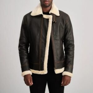 Men’s Black Shearling Aviator Leather Jacket – Winter Classic