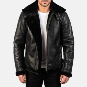 Men’s Black Shearling Aviator Leather Jacket – Luxury Winter Wear