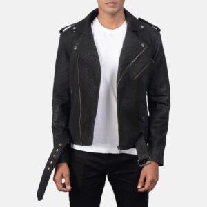 Men’s Black Leather Biker Jacket – Classic Moto Style