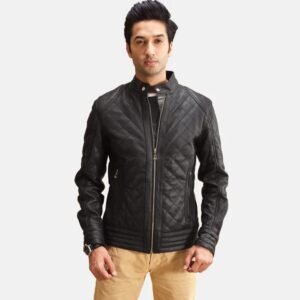 Men’s Black Quilted Leather Jacket – Modern Slim Fit