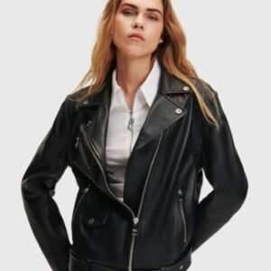 Women’s Real Leather Biker Jacket – Classic Black Moto Style