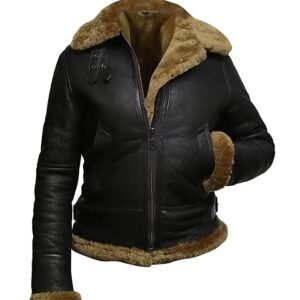 Women’s Fur Aviator Flight Jacket – Genuine Leather Winter Coat